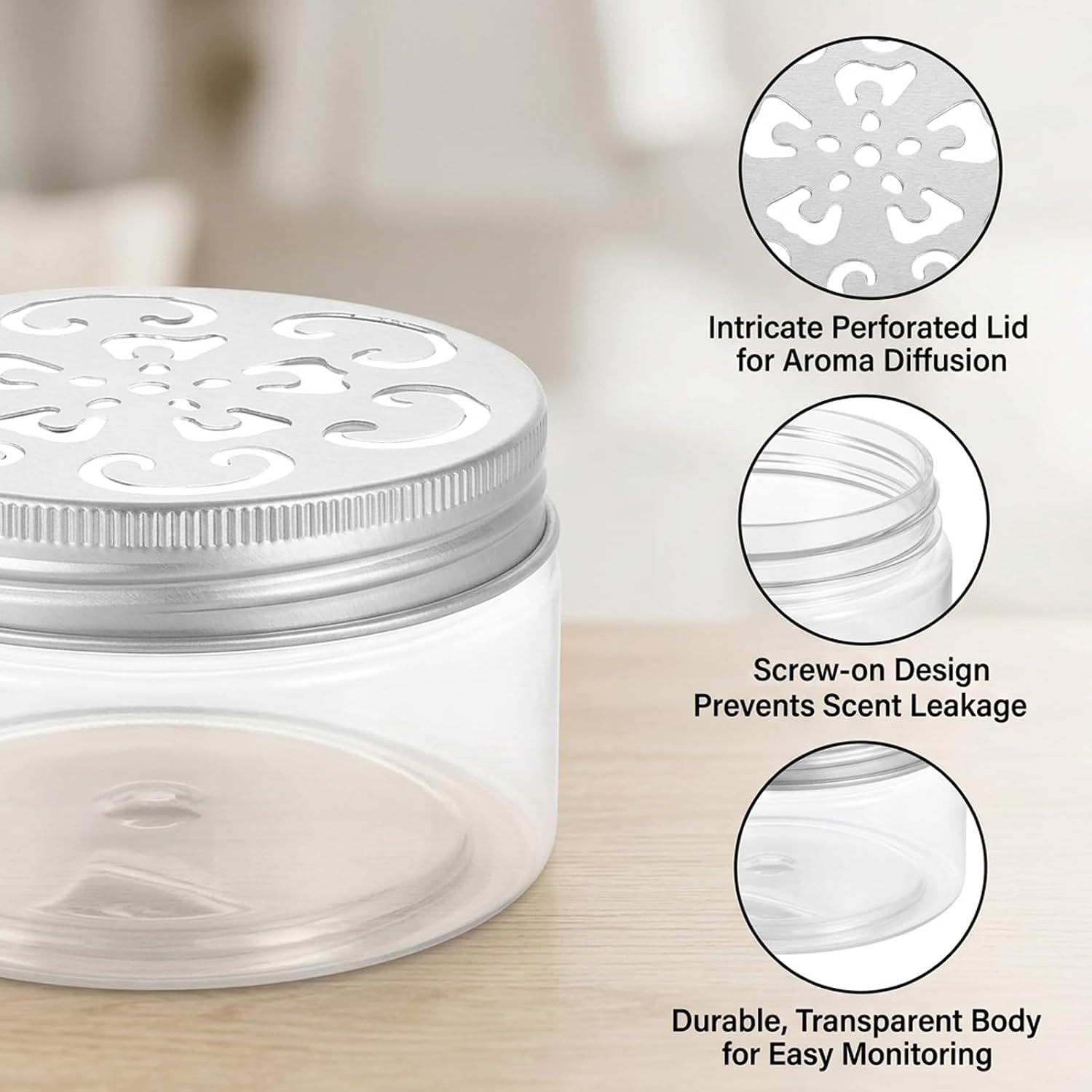 10pcs Scent Beads Container Set, Solid Perfume Container with Perforated Lids, Scent Bead Dispenser, Ideal for Home Fragrance Storage and Car Air Fresheners