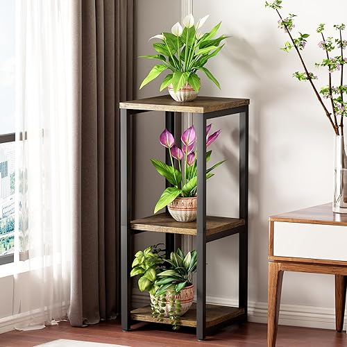 Miniatura 4 de Soporte para plantas de esquina interior alto de 3 niveles de metal moderno para almacenamiento de flores para sala de estar, balcón, jardín, negro