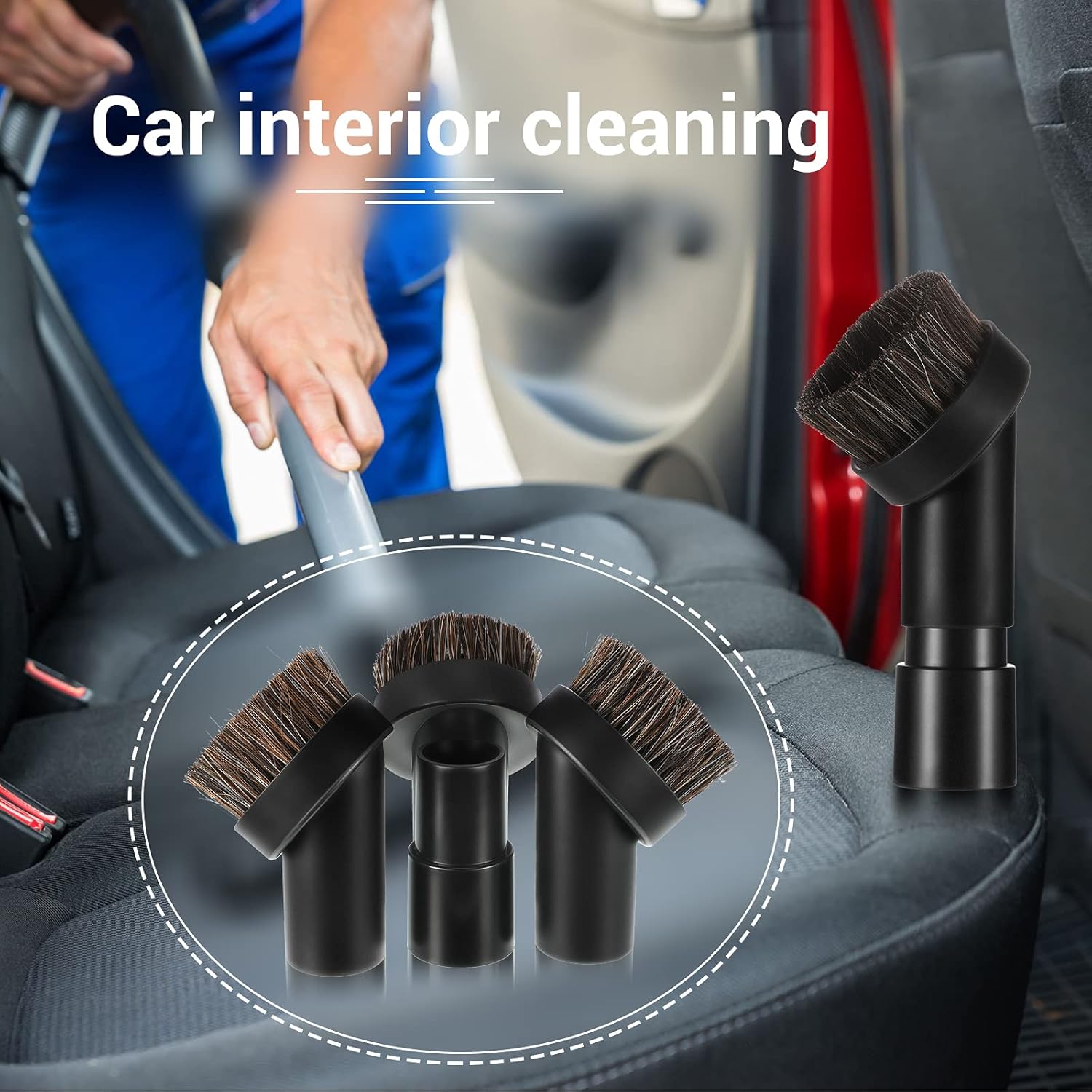 Round Dust Brush Vacuum Attachment Vacuum Attachment with 1-1/4 to 1-3/8 Inch Hose Adapter for 1.25 Inch Cleaner Vacuum Attachment Dust Brush Soft Bristle Replacement (Horsehair) -