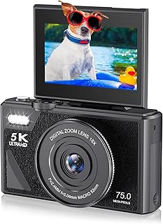 5K Digital Camera,75MP UHD Portable Digital Cameras,3in 180° Flip Screen with 18X Zoom Compact Camera for Photography and Video (Black)