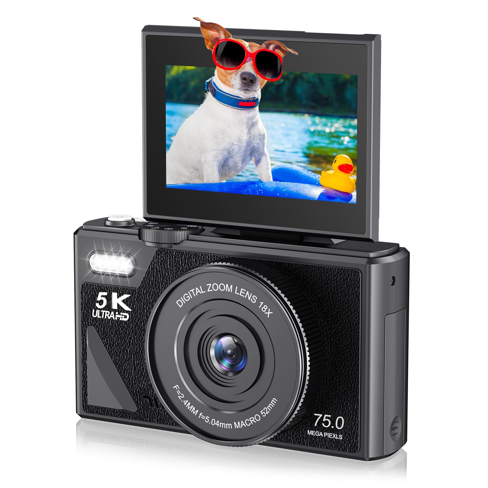 5K Digital Camera,75MP UHD Portable Digital Cameras,3in 180° Flip Screen with 18X Zoom Compact Camera for Photography and Video (Black)-image-48