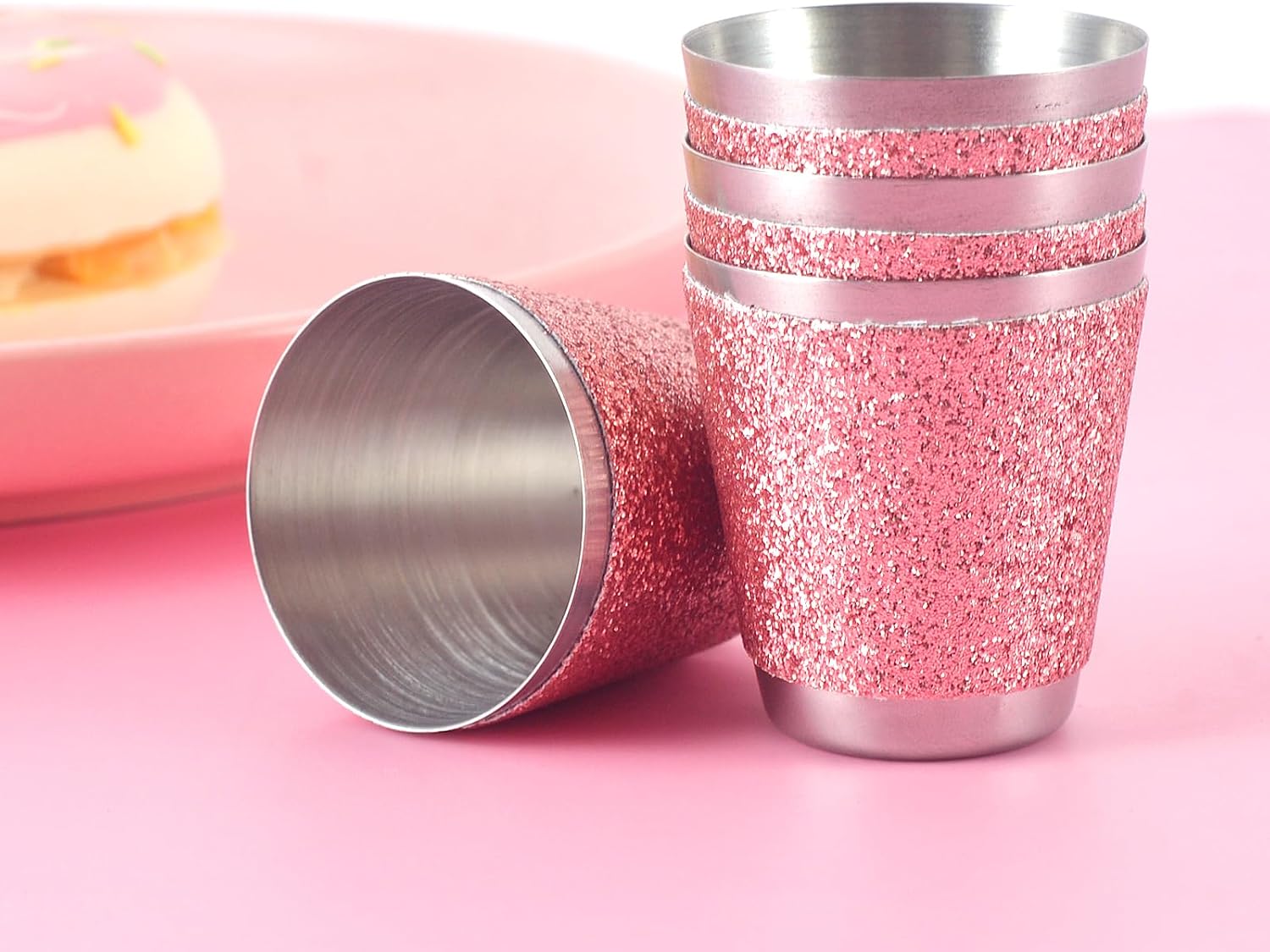 12 Pack Rose Red Stainless Steel Shot Glasses 1oz Bling Wine Glasses Glitter Shot Glasses Metal Shot Glasses Set Of 12 Bachelorette Party Supplies For Bride Wedding Whiskey Women Birthday (1.5 Inch)