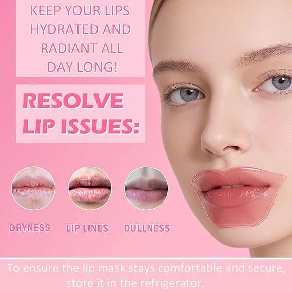 30 Pairs Collagen Lip Mask, Moisturizing Lip Mask Skincare Pink Pads