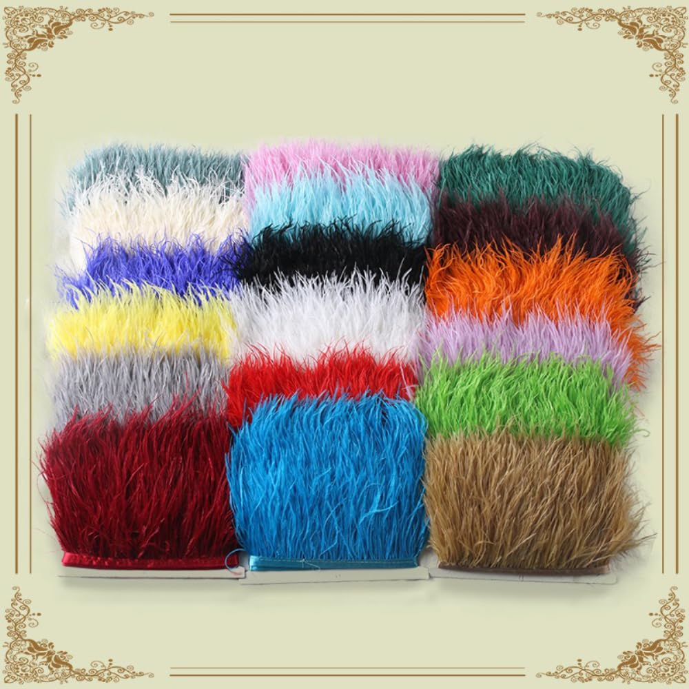 3 metri di piume di struzzo, nastro di piume di struzzo, 8-10 cm di larghezza, con frange per cucire, sciarpa fai da te, copricapo, carnevale, feste, Halloween, Natale, costumi, colore marrone