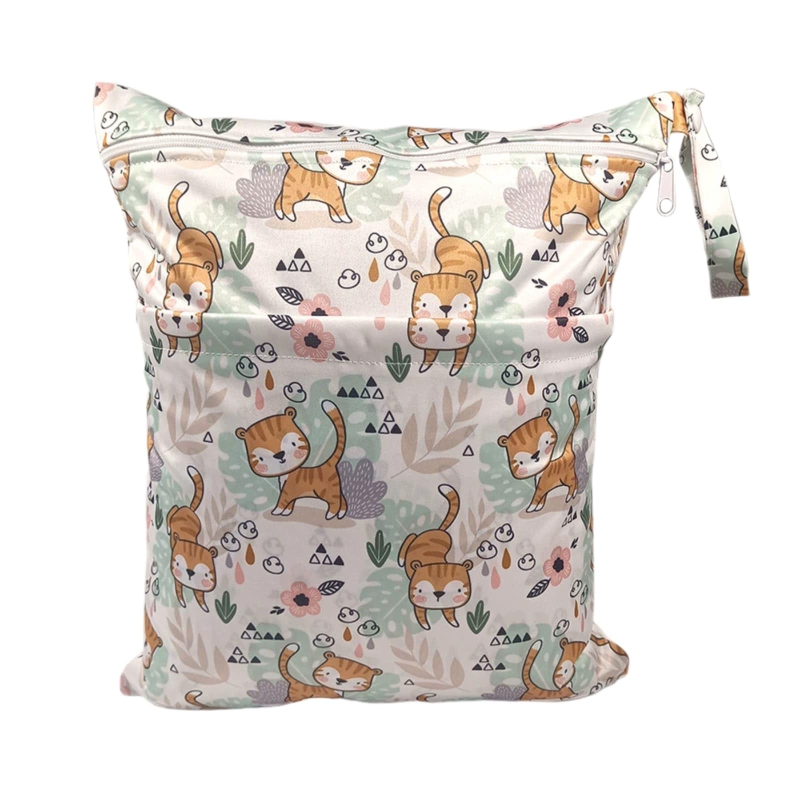 Hixingo Waterproof Wet Dry Bag, Reusable Nappy Wet Bag Cloth Diaper Wetbag with Zipper 30x36cm Cartoon Style Nappy Wetbags Washable for Baby Items Wet Clothes (Leaf,1 Piece)