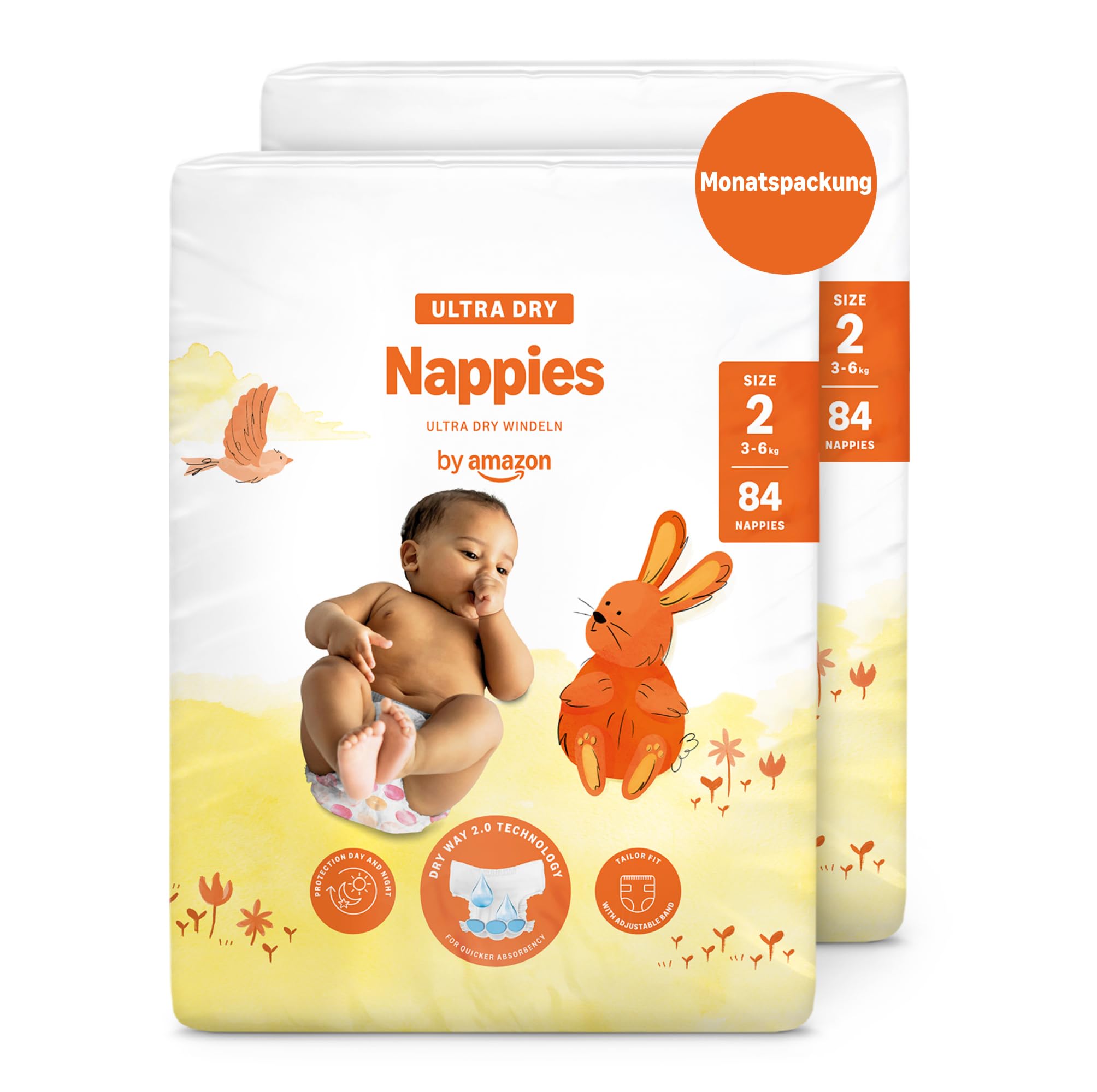 By Amazon Ultra Dry Windeln – Größe 2 (3kg–6kg) – 168 Stück (2 Packungen mit 84 Stück)