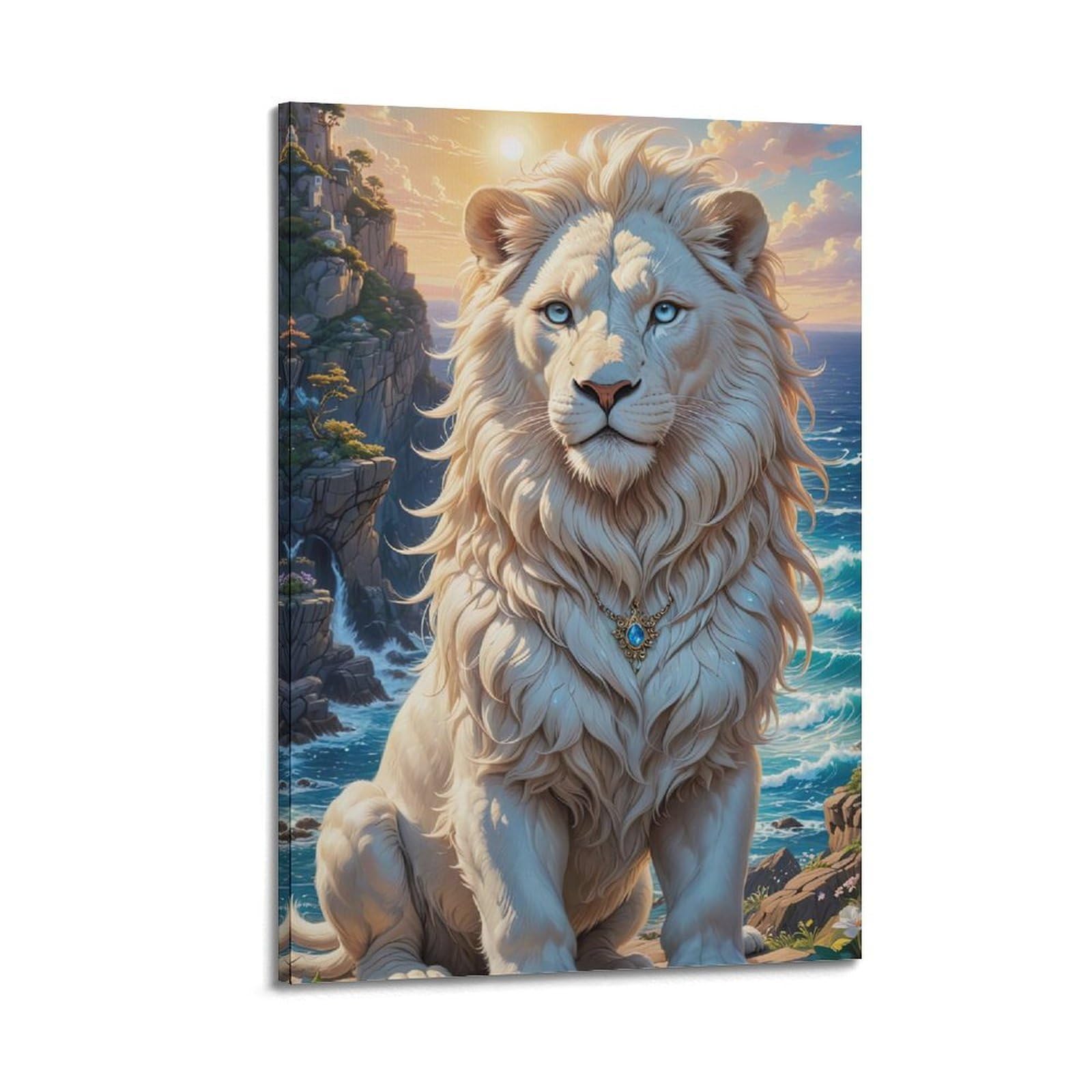 WPHSFX Animal Poster White Lions by The Sea Poster Decorative Painting Canvas Wall Posters And Art Picture Print Modern Family Bedroom Decor Posters 12x18inch(30x45cm)