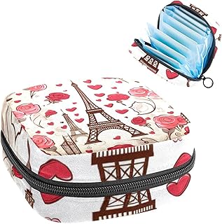 RODAILYCAY Sanitary Napkin Storage Bag, Zipper Period Pouch for Teen Girls Women, Portable Menstrual Tampons Collect Bags Eiffel Tower Love Heart