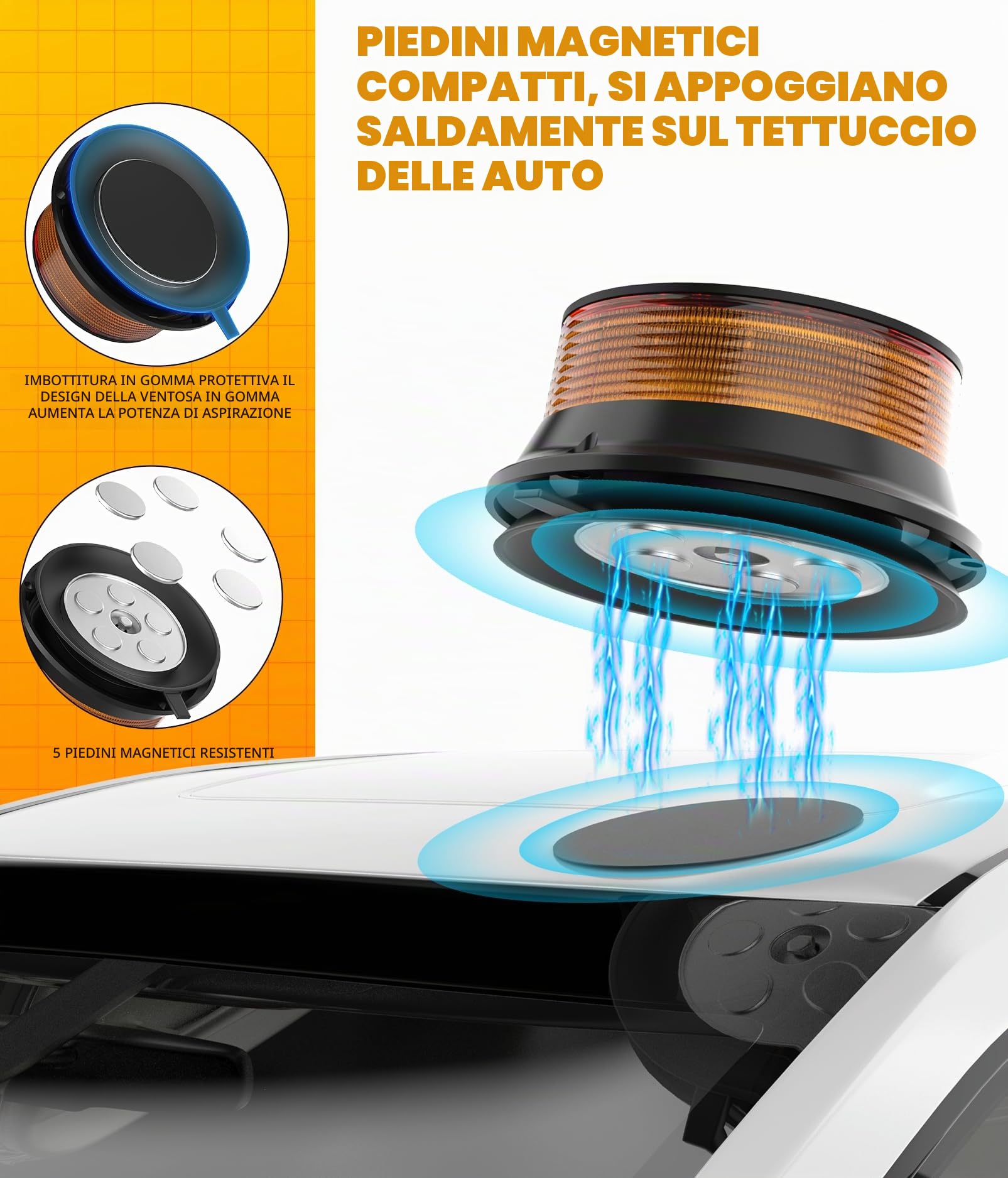 Luce stroboscopica ambra a LED, luci lampeggianti di sicurezza di avvertimento 12V-24V con base magnetica per camion spazzaneve,veicoli,carrelli elevatori,trattori,carrelli da golf,autobus