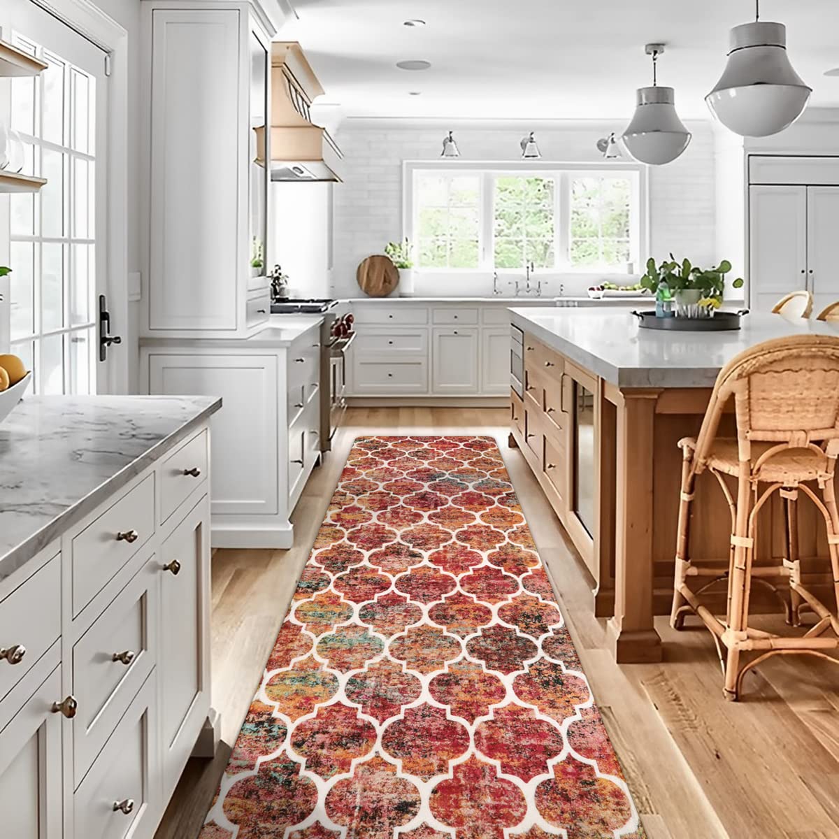 Lahome Moroccan Kitchen Runner Rug - 2'6'' x 8' Runners for Hallways Non-Slip Washable Bedroom Rugs Throw Low-Pile Laundry Room Rug Runner Colorful Distressed Carpet Runner for Entryway Living Room