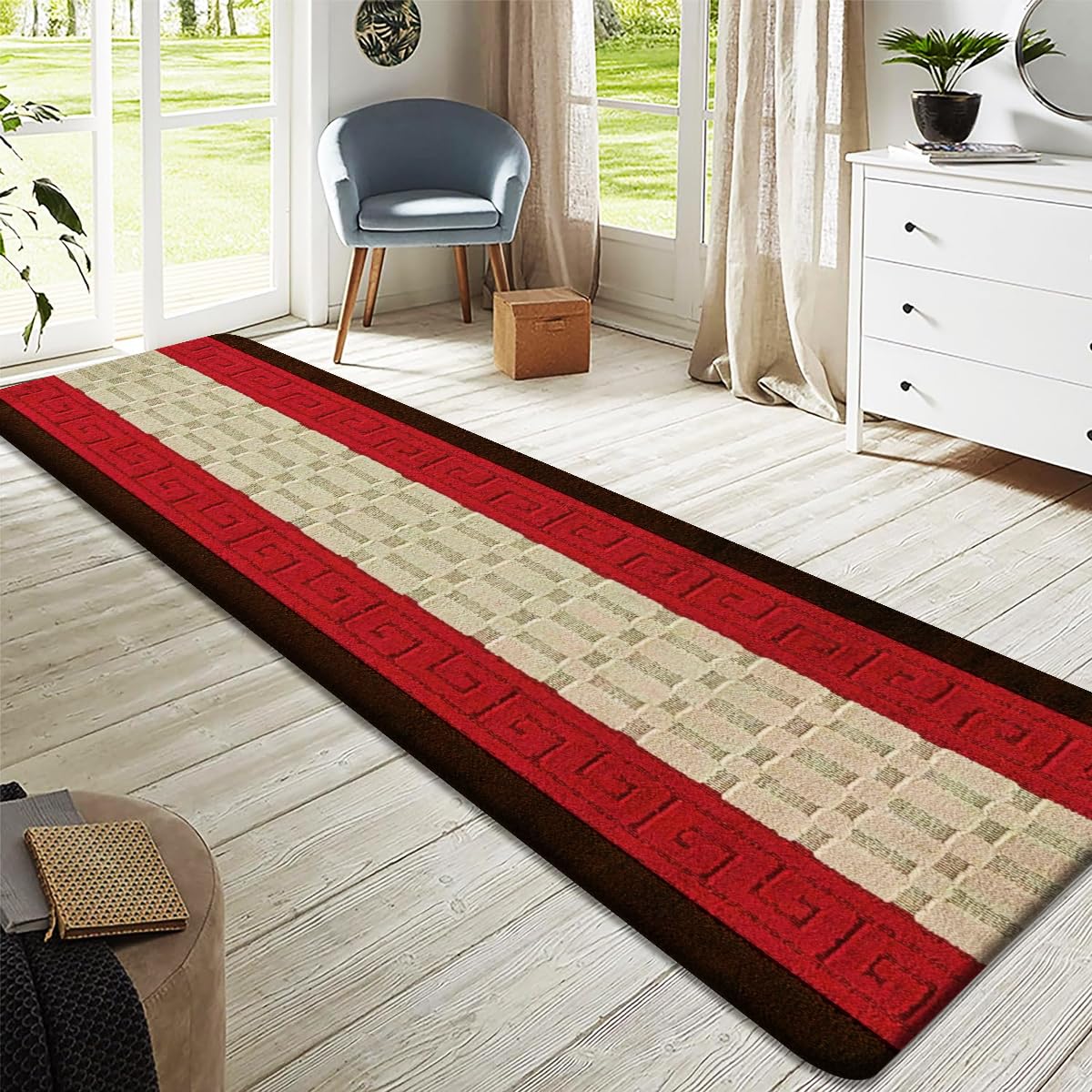 Rugs Inn Gel Back Runner Rug - Heavy Duty Waterproof Non Slip Runners for Hallway Narrow Hall Kitchen Living Room Bedroom Indoor & Outdoor (Brown Red, 80 x 300 cm) — image 1