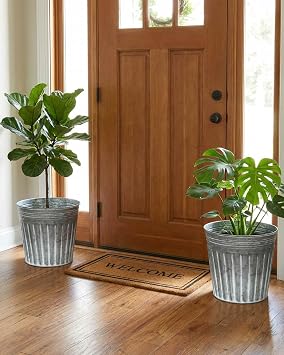 12 Inch Galvanized Planters, 3 Pack Metal Plant Pots with Drainage Hole