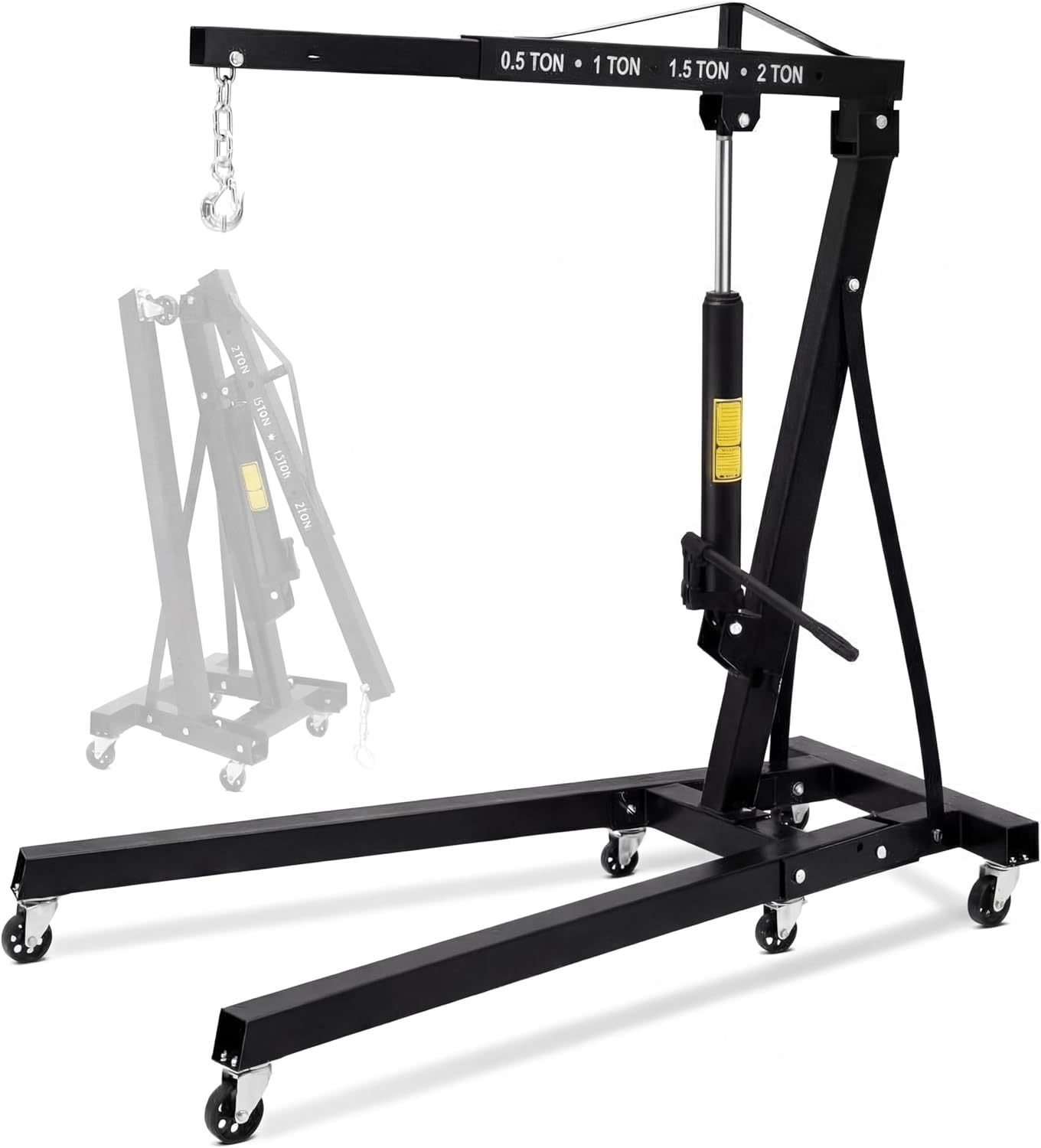 2 Ton Engine Hoist Foldable Cherry Picker - Heavy Duty Hydraulic Engine Lift, Automotive Garage Engine Crane
