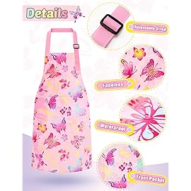 WERNNSAI Butterfly Kids Art Aprons for Cooking - Kids Painting Apron for Girls age 6-10, Toddler Kid Art Smock Toddler Chef Aprons for Children Kitchen Baking Gardening Party Birthday Gift