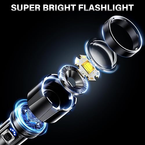 Miniatura 2 de AKNEAR Linterna LED recargable de alto lúmenes, linternas superbrillantes con zoom y USB C recargable y 5 modos de luz e impermeable IPX-7, potente