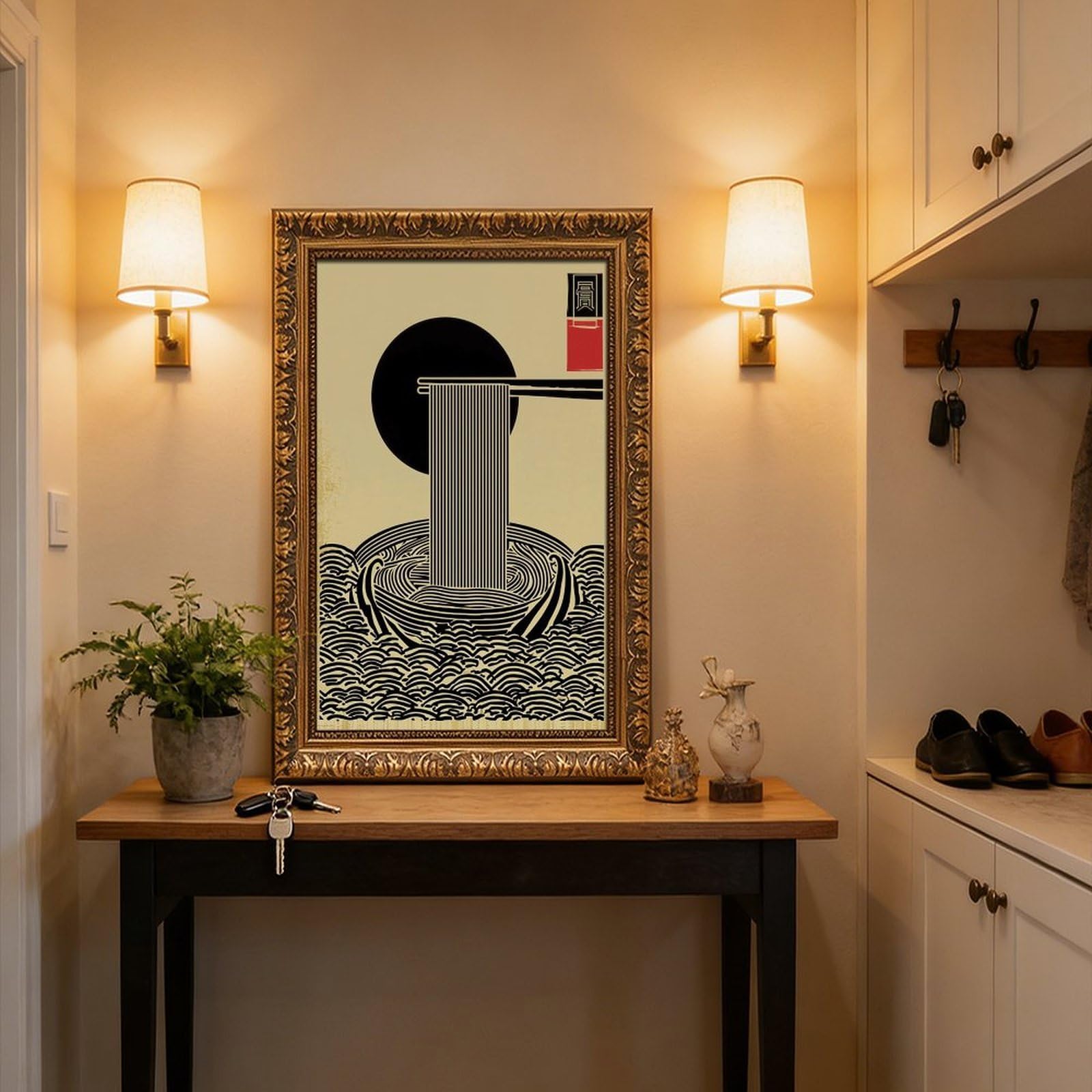 ELKPDOE Poster minimalista giapponese su tela, motivo: Ramen Noodle