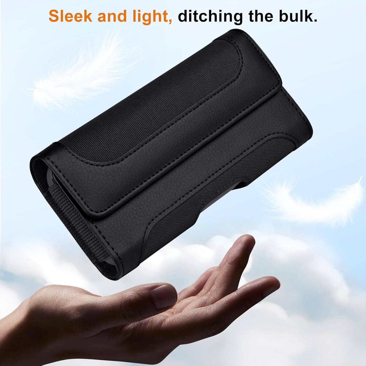 Phone Holster with Belt Clip Strong Magnetic Closure Nylon & Leather for iPhone Pro Max, Plus 17 16 15 14 13 12 16e, Samsung Galaxy Plus, FE S25 S24 S23 S22, L-Black - Image 4