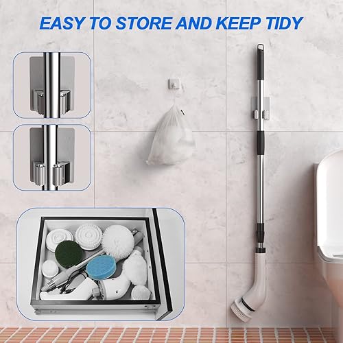 Miniatura 7 de SZFIXEZ SXT-160 - Cepillo eléctrico de limpieza de ducha, 2 velocidades ajustables, inalámbrico, con 8 cabezales de cepillo reemplazables para