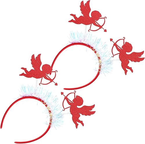 Didiseaon Diadema de Cupido, 2 unidades, diadema de corazón con oropel para el día de San Valentín, corona de ángel para mujeres y niñas, tiara roja