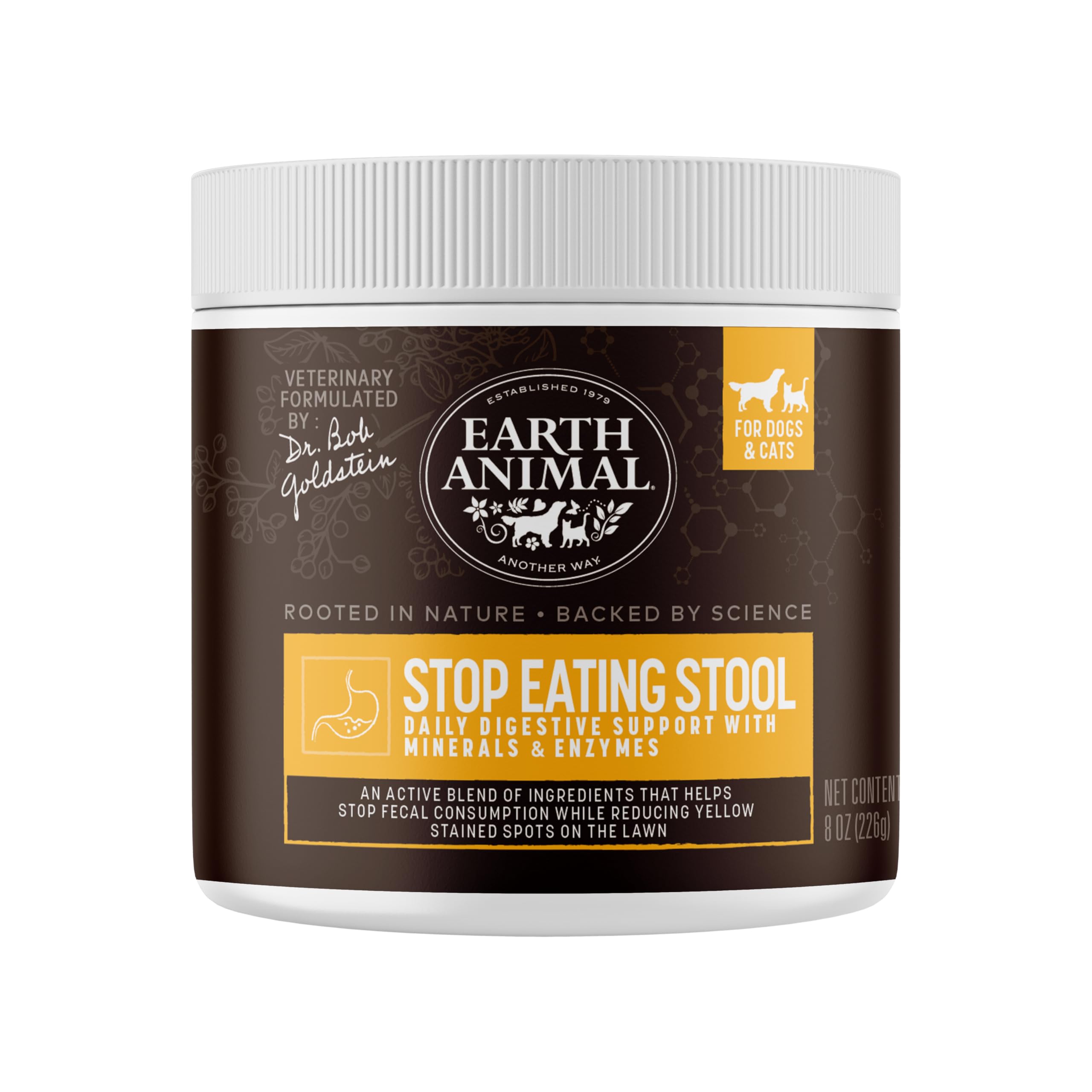 Earth Animal Apothecary Powder Supplement - Stop Eating Stool Nutritional Powder for Dogs & Cats - 8 oz