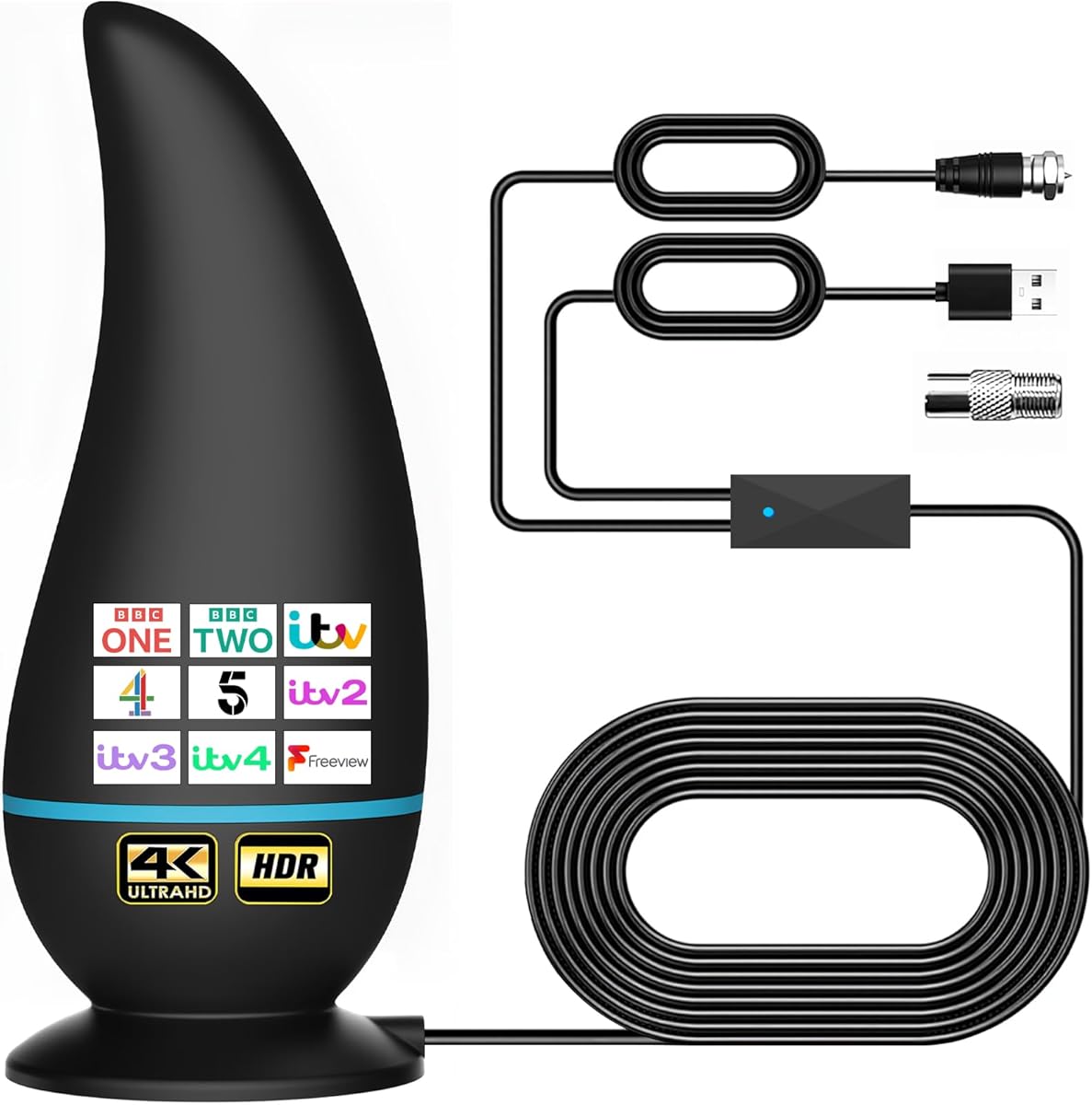 Deenor Indoor TV Aerial with Signal Booster – Digital HDTV Antenna with Coax Cable, Supports 4K 1080P VHF UHF DAB – High Gain Freeview TV Antenna for Home & Caravan