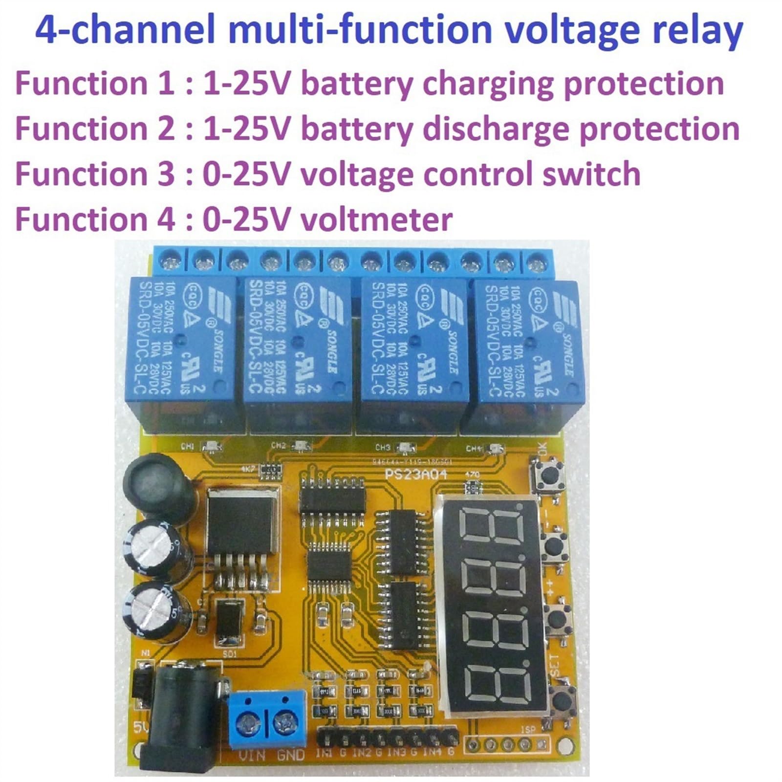Relé de control de voltaje de 4 canales de doble potencia DC 7-25V/DC 5V Batería de litio Placa de protección de carga y descarga de batería de automóvil