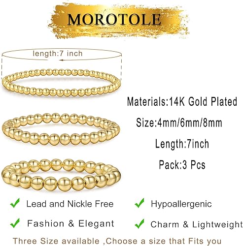 Miniatura 2 de MOROTOLE Juego de 5 pulseras chapadas en oro de 14 quilates para mujeres y hombres, ajustables, hipoalergénicas, apilables, elásticas, cubanas