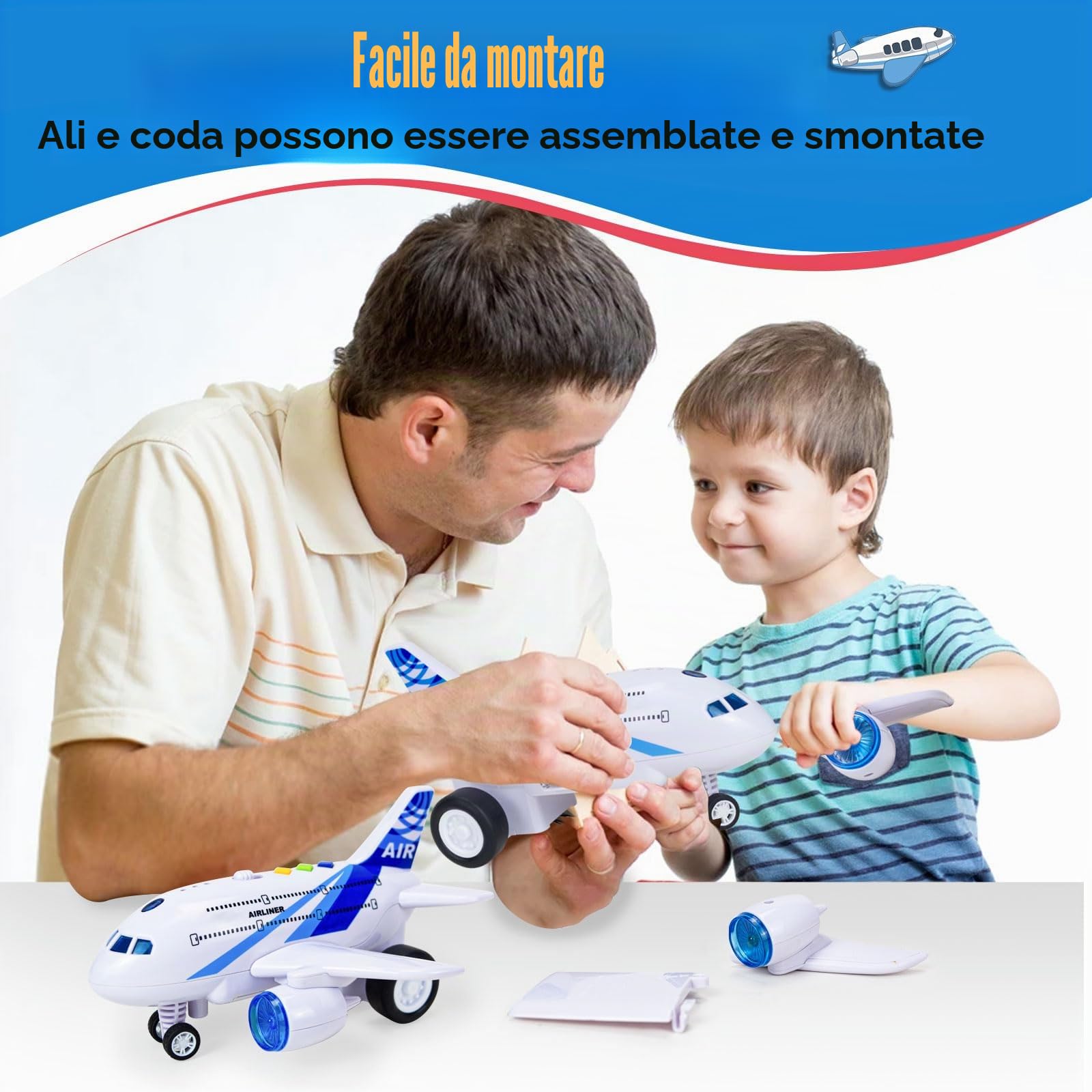 Aereo Giocattolo per Bambini di 3 Anni - Rotante a 360° Con Luci Lampeggianti, Musica e Suono - Elettrico, Regalo di Compleanno per Bambini Piccoli