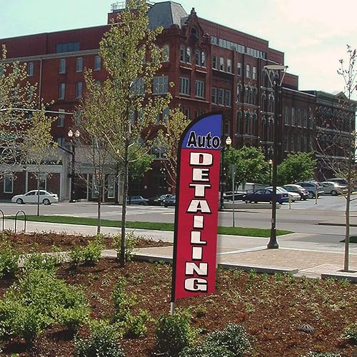 Miniatura 3 de Kit de bandera y poste publicitario sin viento, perfecto para talleres de carrocería, lavado de autos, servicios móviles