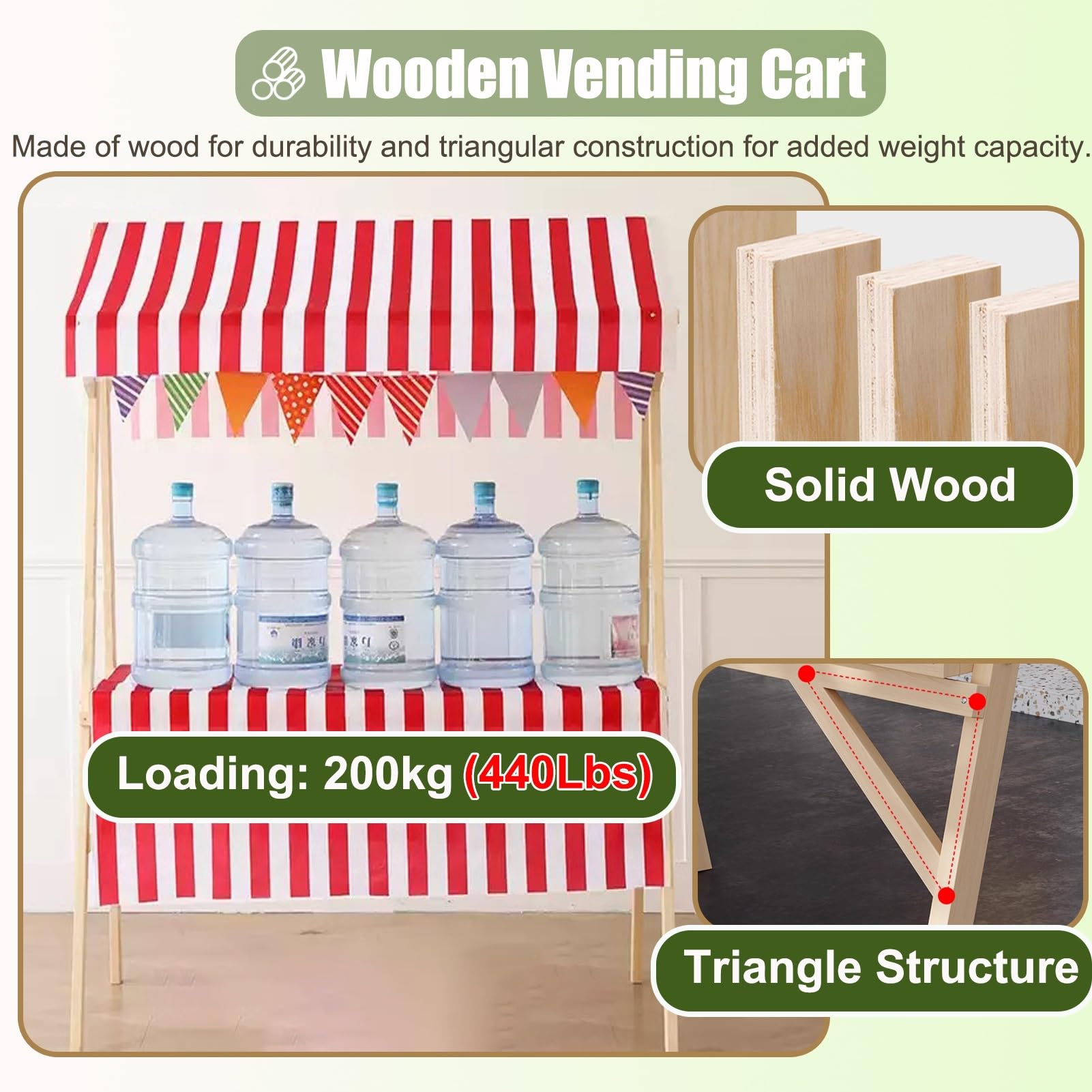 Marktstand Verkaufsstand Mobiler Verkaufswagen für Essens- und Eisveranstaltungen, Überdachte Verkaufsstände, Obst- und Blumenständer, Hotdog-Kiosk aus Holz, Faltbar(Orange/2,Width/150cm(59"))