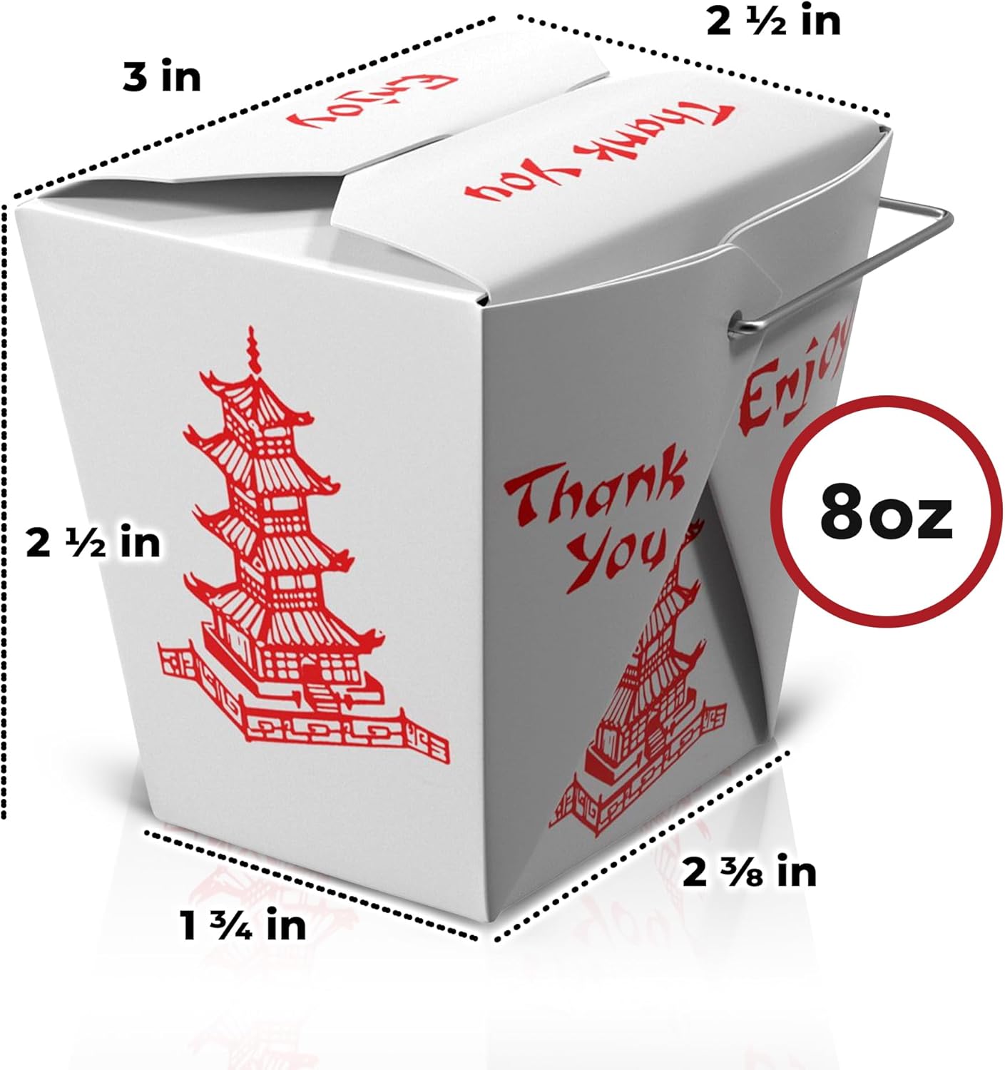 Pack of 100 Chinese Take Out Boxes Pagoda, 8 oz./Pint Size, Party Favor and Food Pail