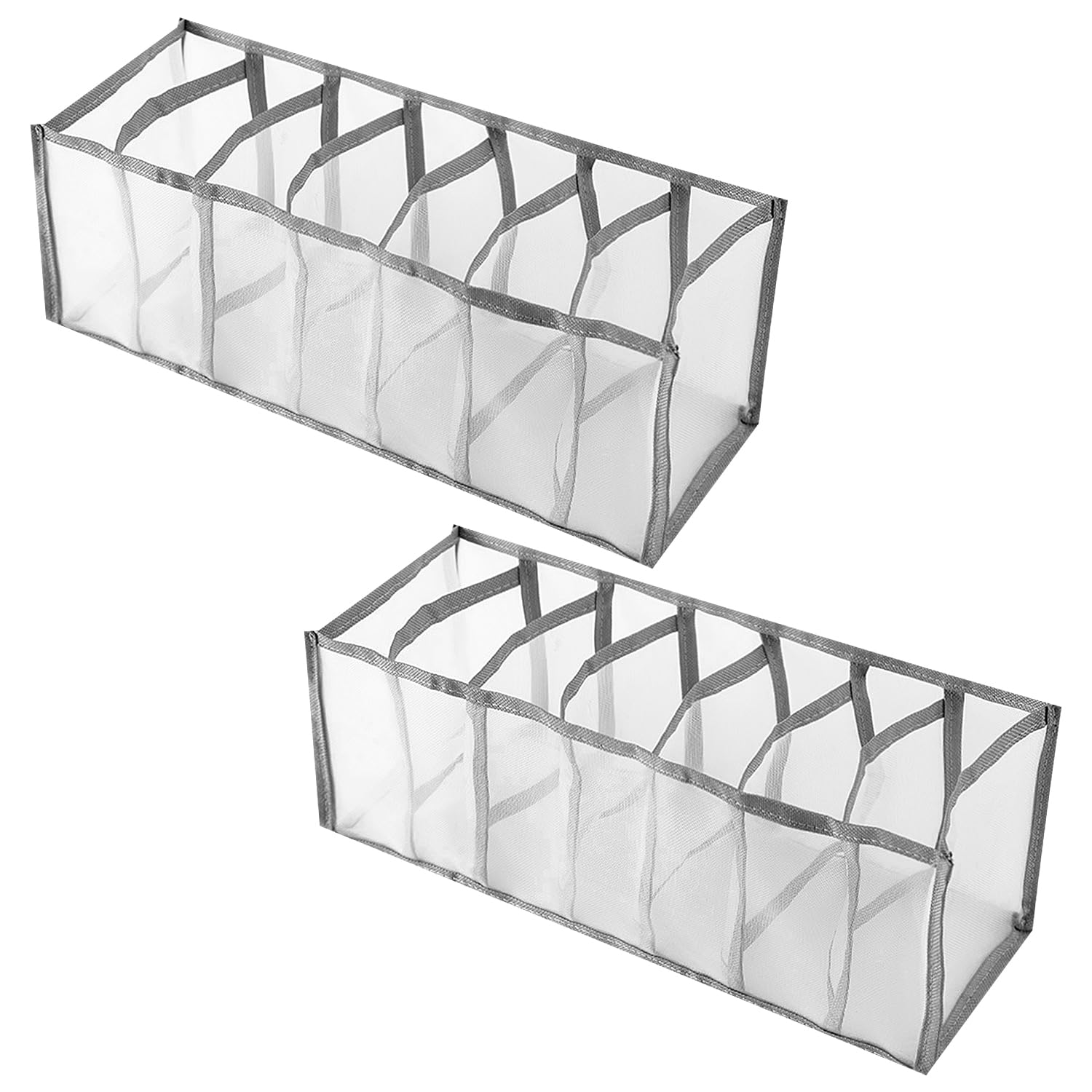 Rumyve Folding Organizer - Mesh Drawer Divider Set, Separate Storage Box for Socks, Underwear, Tie & Scarf - Gray, Washable (2PCS)