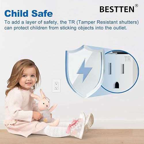 Miniatura 4 de BESTTEN Toma de corriente decorativa de 15 amperios con TR (resistente a manipulaciones), toma de pared eléctrica decorativa de 15 A, placa de pared