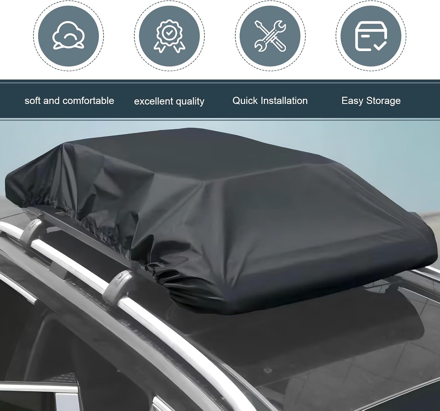 Car Roof Rack Cover, Waterproof Rooftop Cargo Cover, 74.8 x 57 Inches Rooftop Luggage Rain Cover with Drawstring, Universal Travel Accessories, for Most Cars (Black)