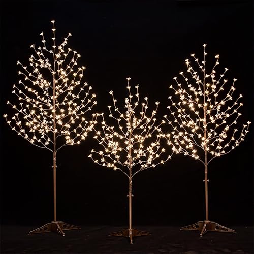 Lighted Cherry Blossom Tree Set 4ft, 5ft and 6ft with 144/184/240 Warm White LED Lights for Holiday Decor - Dimmable, UL Certified, Waterproof - Ideal for Indoor and Outdoor Decoration