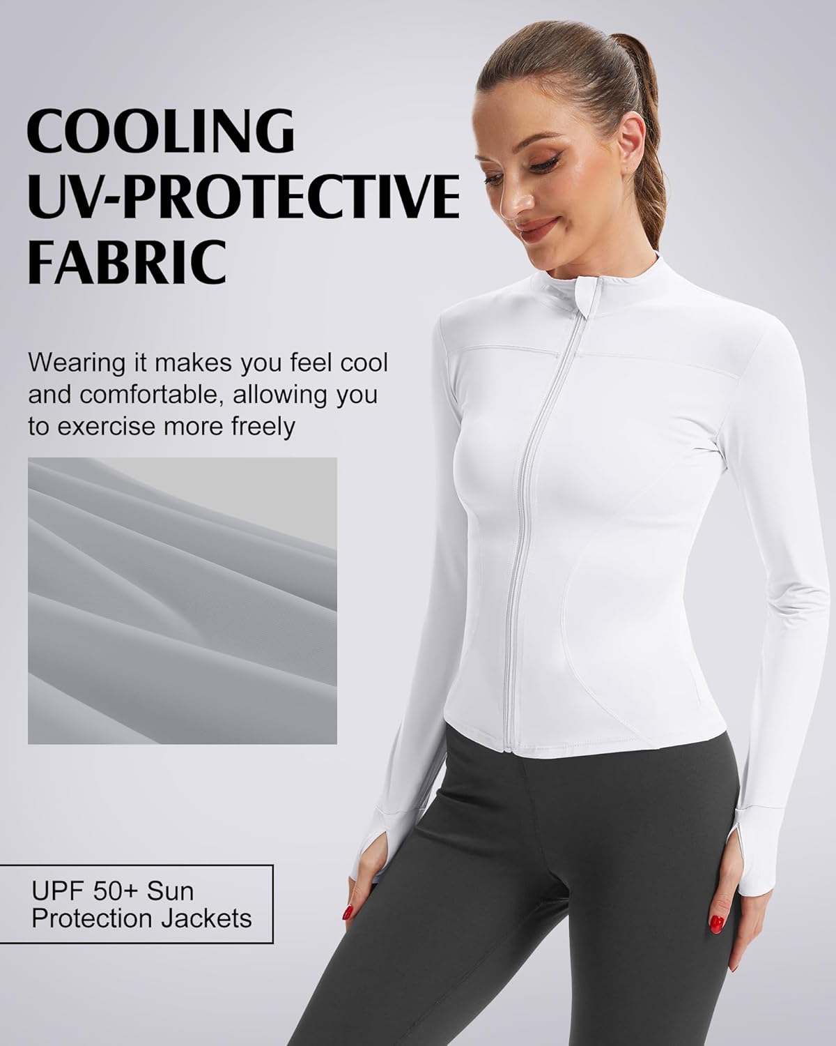 2 Pack Women's UPF 50+ Sun Protection Jackets Cooling Athletic Lightweight Cropped Full Zip Long Sleeve Shirt Hiking - Image 6