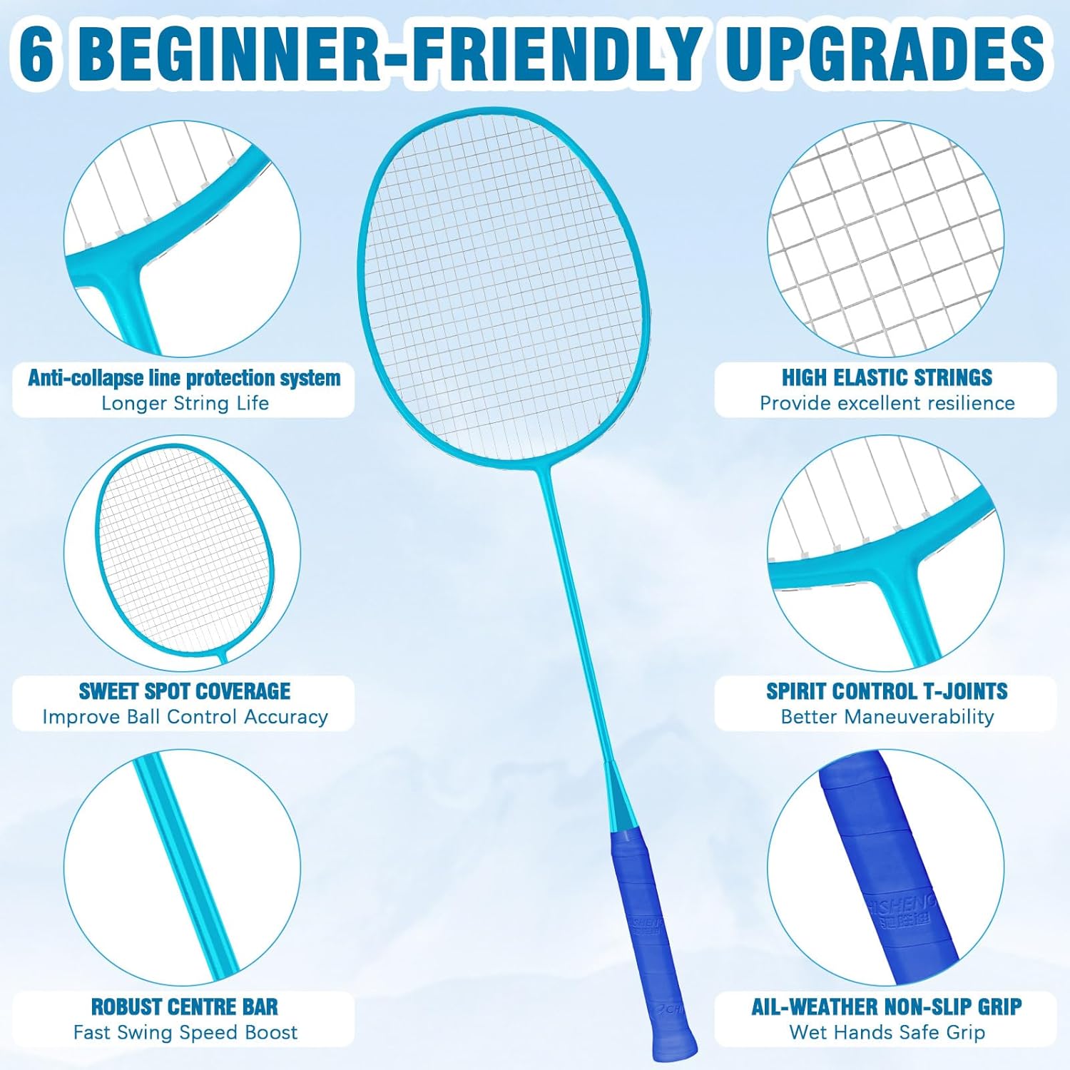 Badminton Racket,Carbon Fiber Lightweight Durable Racket with Anti-Slip Grip,High Elasticity for Beginners & Advanced Players,Indoor/Outdoor Use for Men Women Teens