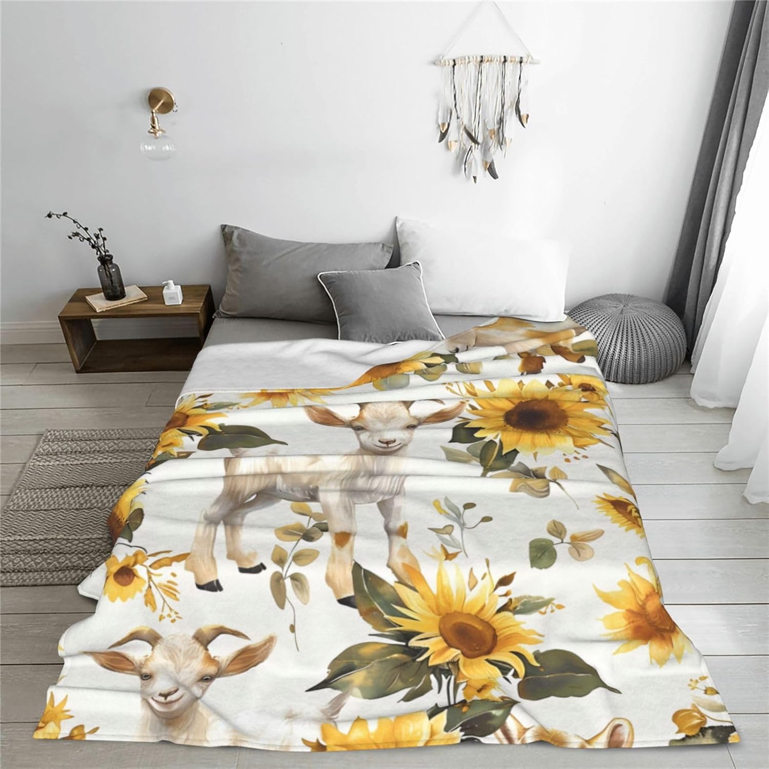 Goat Blanket Goat Sunflower Decor Animals Throw Blanket Gifts for Girls Boys Goat Lover Winter Couch Bedding Super Warm Soft Plush Lightweight Fleece Flannel Blanket for Kids Adult Men Women 50"X40" - Image 5