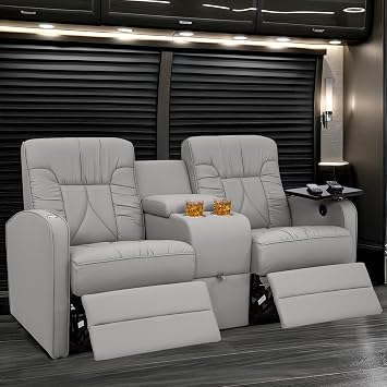 De Leon RV Loveseat w/Storage Console, Ultimate Leather, Manual Recline, Ash
