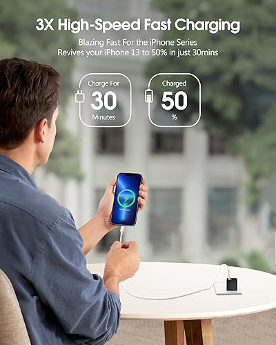 Miniatura 3 de UDATON Cargador de pared USB C, cargador duradero de doble puerto de 20 W para Apple Watch Series 9, iPhone 151413 MiniProMax, negro