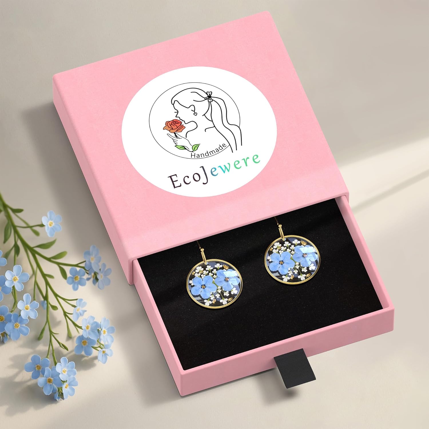 Pressed Flower Earrings Daffodils Pressed Wildflower Earrings Handmade Earrings Dry Flower Earrings Personalized Pressed Flower Earrings Handmade Unique Resin - Image 2