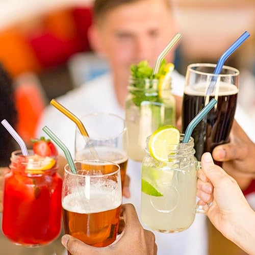 Miniatura 5 de 10 popotes de vidrio doblado reutilizables, 0.354 x 0.394 in, pajitas de vidrio coloridas para bebidas, batidos, té de leche, jugos, juego de 10