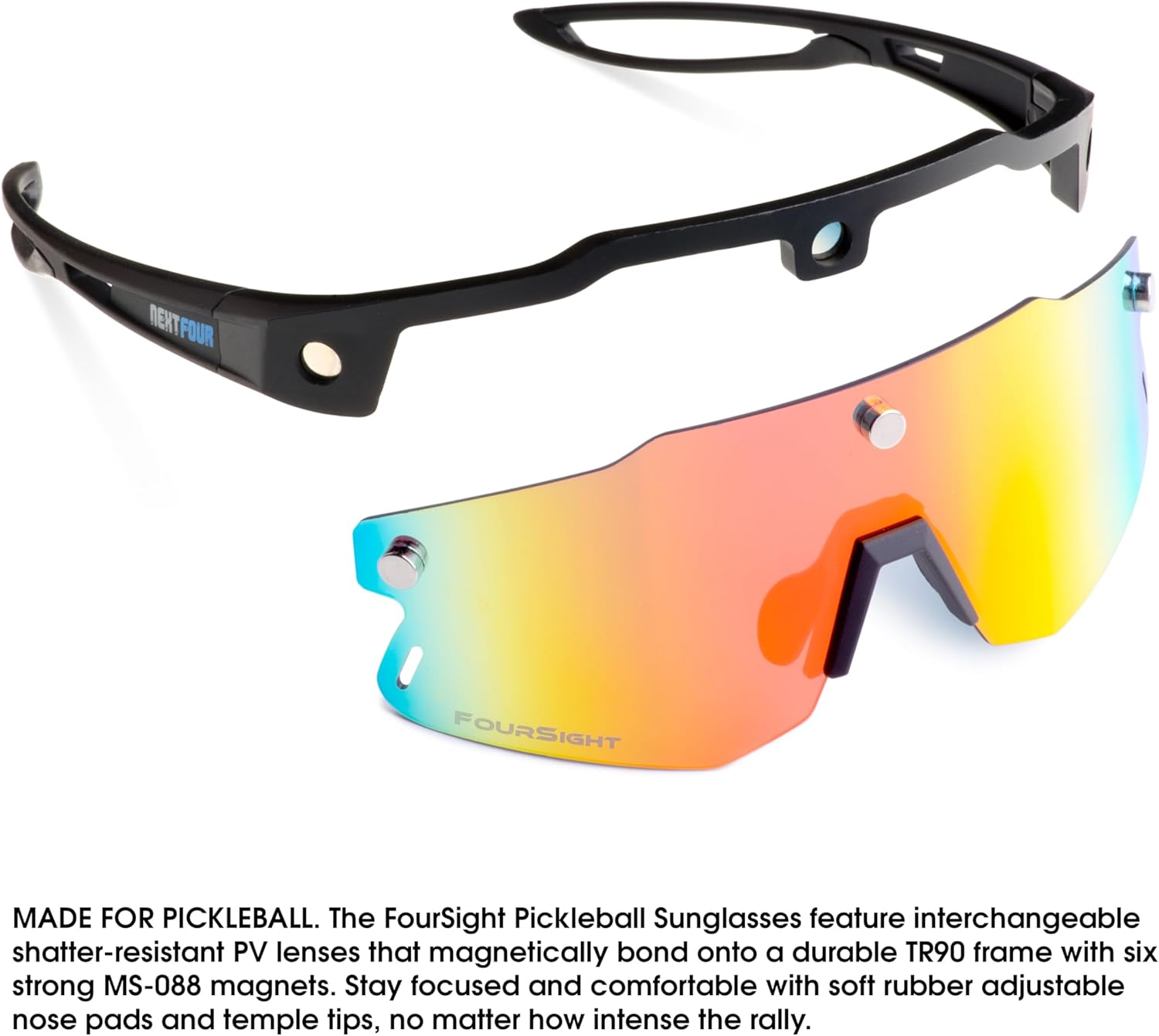FourSight Pickleball Glasses for Men & Women - Eye Protection, Non-Polarized Magnetic Lens
