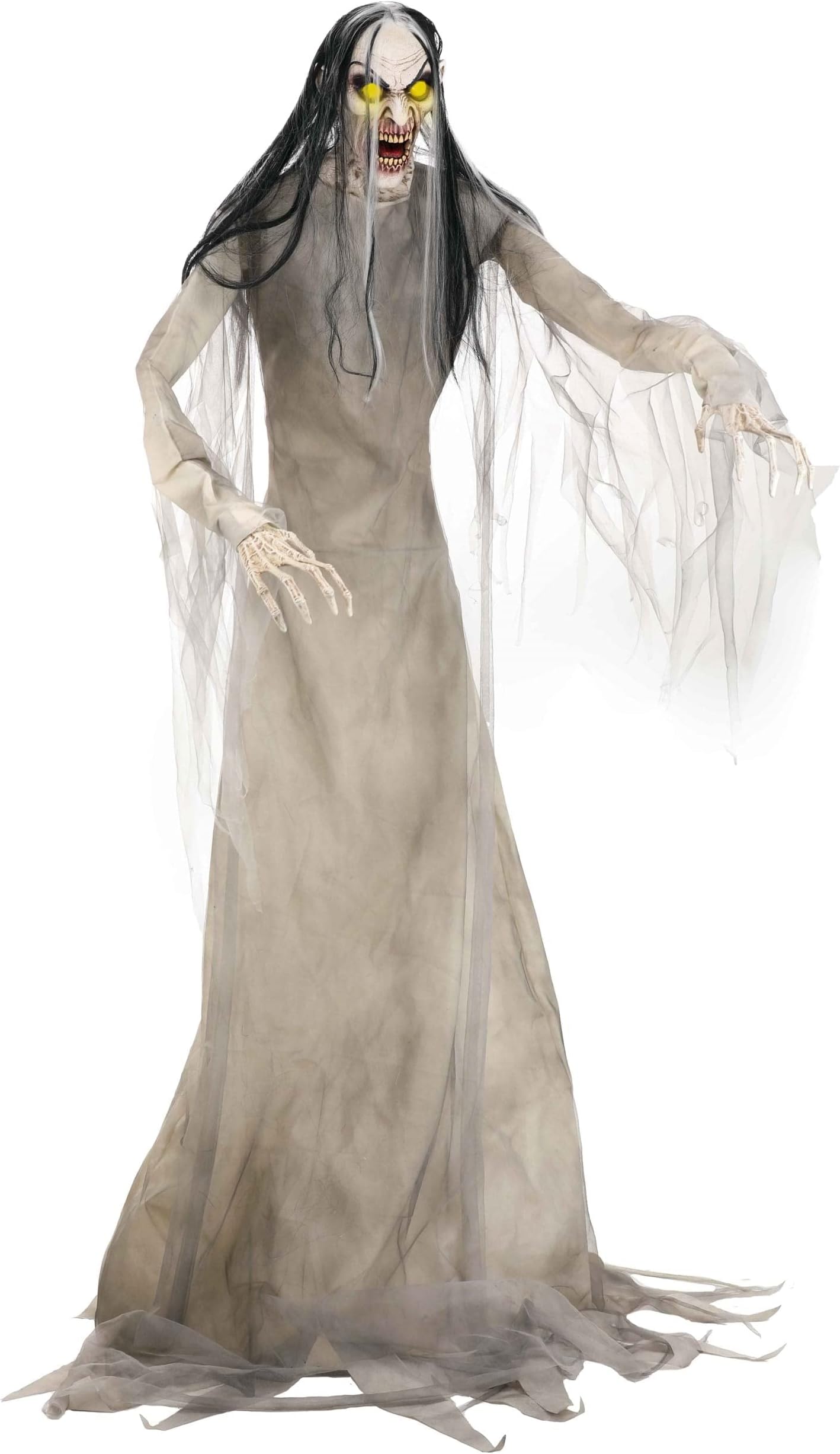 Fun Costumes 7ft Large Wailing Banshee Animatronic Decoration, Tall Grey shrieking Woman Halloween Prop Seasonal Visions International Standard