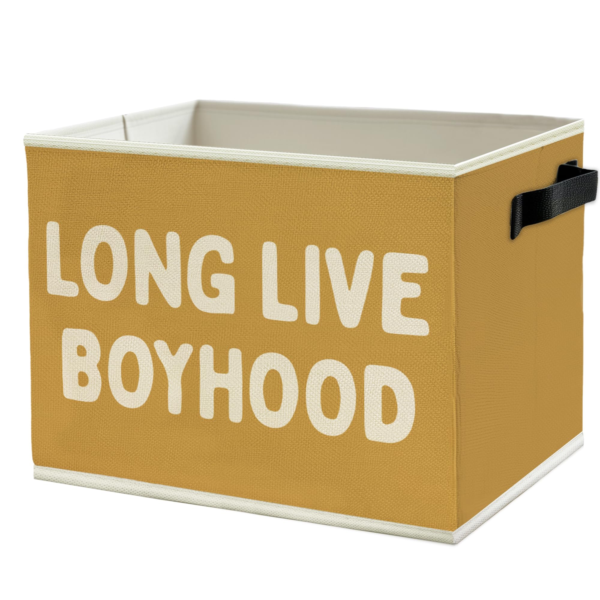 Long Live Boyhood Boys Storage Bins Box with Handles, Yellow Pattern Collapsible Basket Organizer for Kids Teen Boy Nursery Room Bedroom Bathroom Playroom Books Clothes