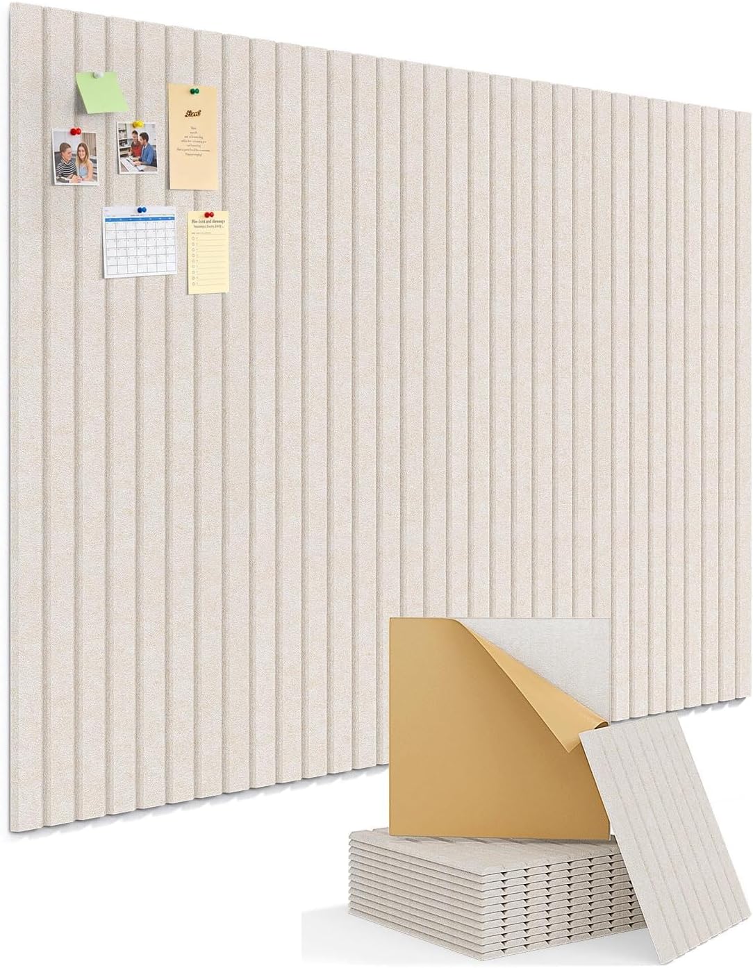 Kuchoow Large Felt Bulletin Board Cork Tiles for Wall Office Decor Beige Memo Pinboards, 48" × 36" Self Adhesive 12 Pack Photo Display Decorative Mood Corkboard Panels for Classroom Kitchen Home