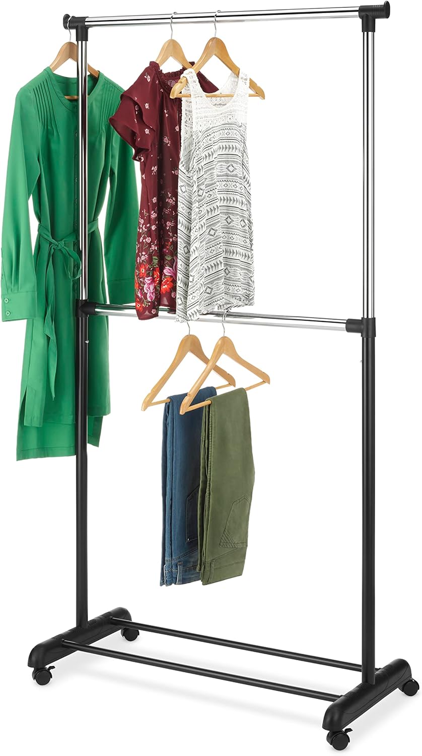 Whitmor 2Tier Rolling Garment RackBlack & Chrome, Black
