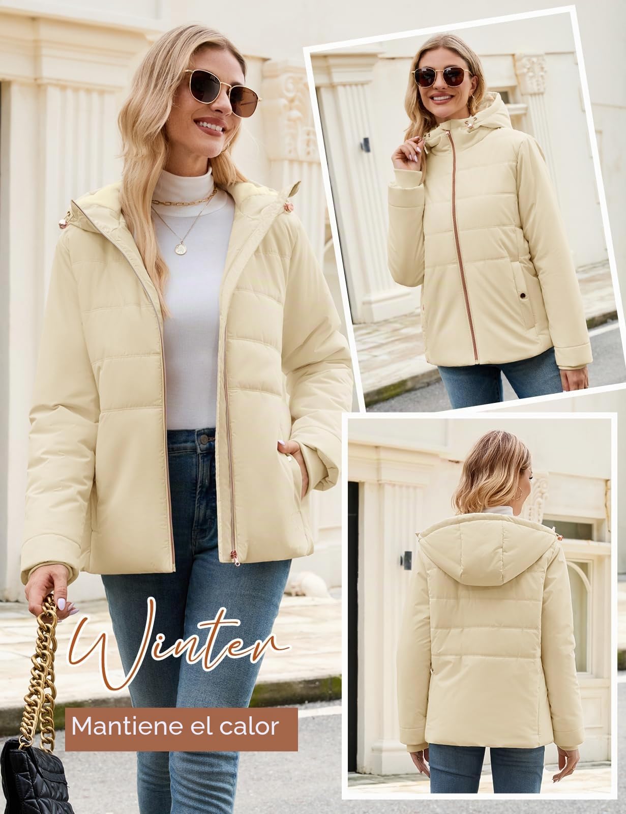 Chaqueta Mujer Invierno Corto Abrigo Acolchado Cálido Abrigos Gruesa Plumifero con Cremallera Chaquetas Polar Elegante Parka Prueba de Viento Softshell Jacket para Uso Diario y al Aire Libre