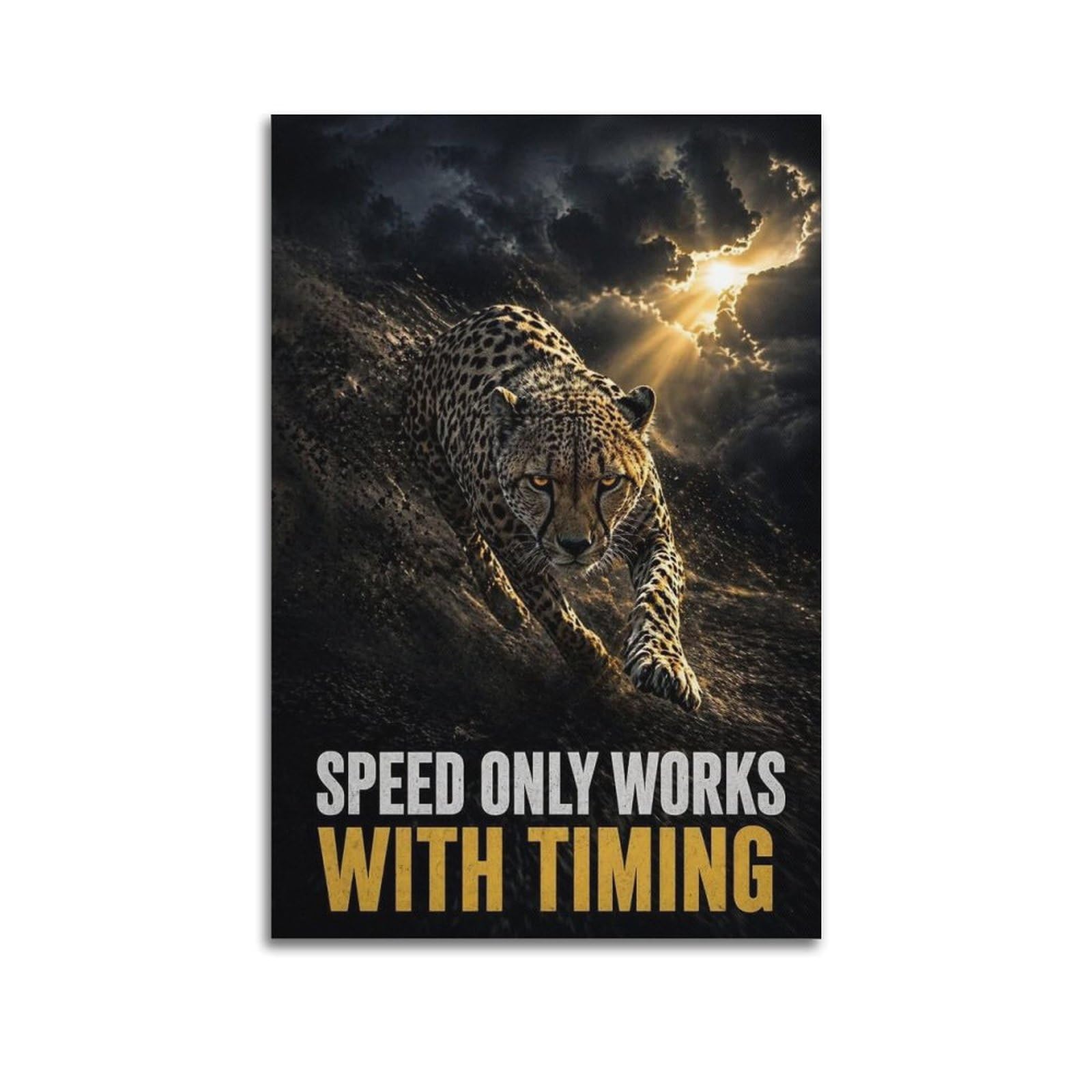 Xkuga Boys Unframe-Style Wildlife Leopard Predator Poster Speed Quote Fierce Beast Modern Decorative Canvas Prints - Ideal Wall Art For Family, Man Cave, Game Room, & Girls Bedroom 20X30inch(50X75cm)
