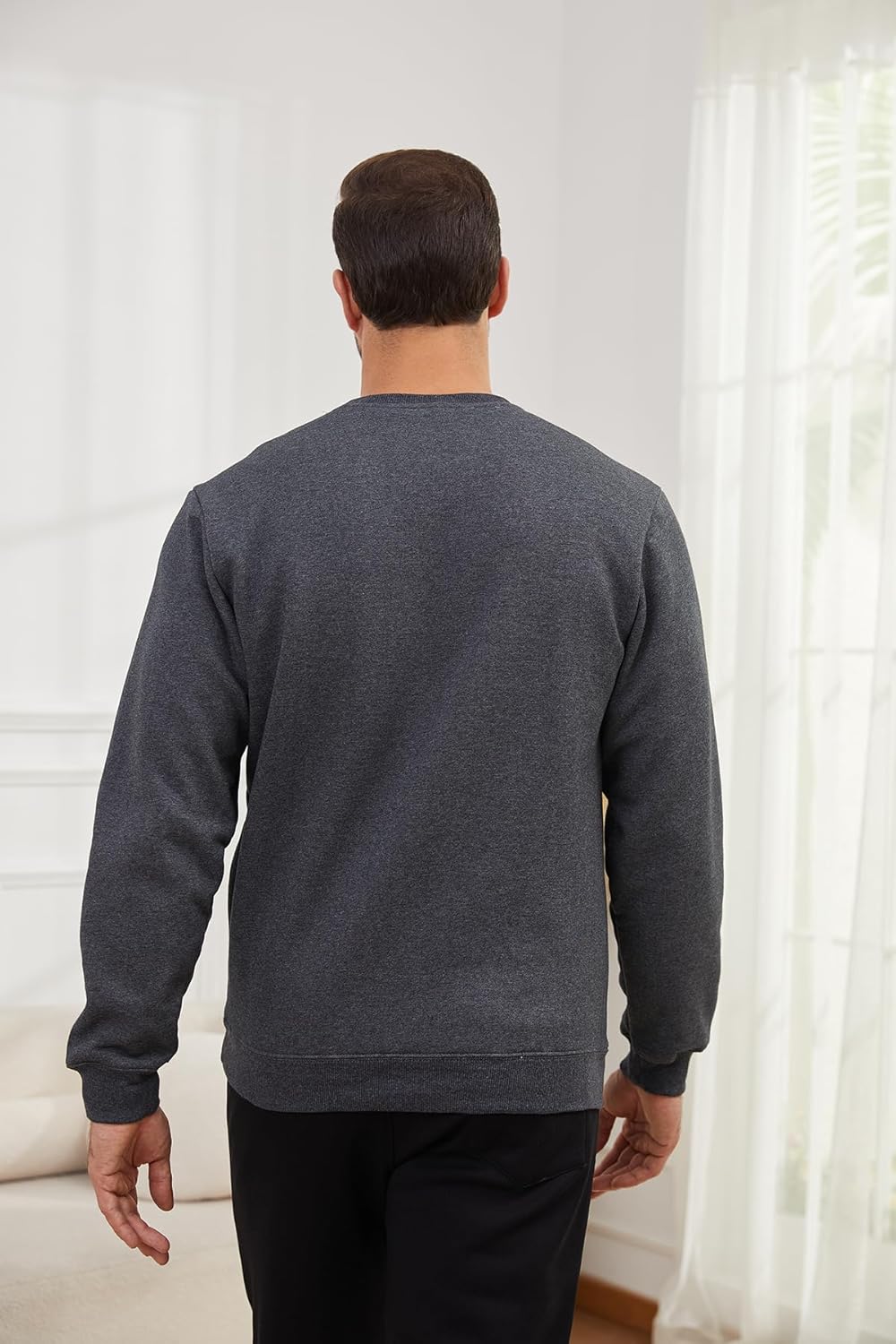 STICKON Mens Warm Sherpa Lined Sweatshirts Fleece Crewneck Sweater Winter Thermal Pullover with Kangaroo Pocket - Image 3